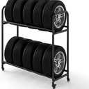Hershii Rolling Tire Storage Rack Adjustable - Black, Tire Storage Shelf for Garage 24.80-42.51'' x 15.35'' x 44.09'', All Black