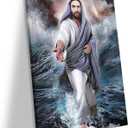 1Pcs Framed Jesus Walking On Water Wall Art Religious Christian Poster Print Inspirational Bible Canvas Artwork For Living Room Or Gallery Display Home Decor 12x16 Inch Ready To Hang