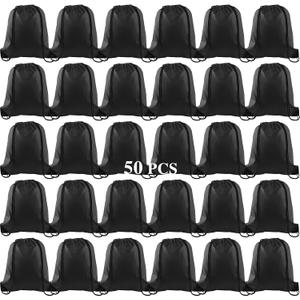 KUUQA 50Pcs Black Drawstring Backpack Bag Sack Drawstring Bags Bulk String Bags Storage Bags for Sport Gym Traveling