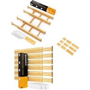 SpaceAid Bamboo Drawer Dividers 4 Pack with 9 Inserts and 6 Pack (17-22 in), with 3 Sizes 9 Pack Inserts Set