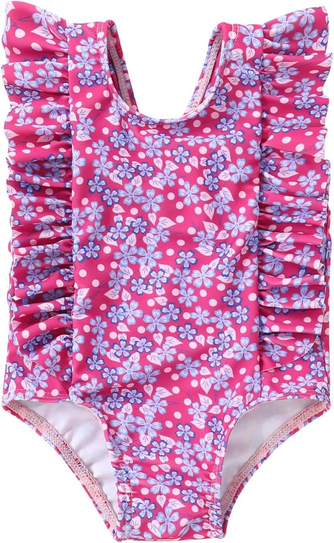 Happy Town One-Piece Infant Toddler Baby Girl Summer Swimsuit Watermelon Leopard Ruffle Swimwear Bikini Bathing Suit (Pink)