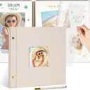 10x10 Inch Linen Self Adhesive Photo Album with Window, 40 Pages Large Scrapbook for Wedding, Anniversary & Family Events, Classic Beige, Fits 2x3 4x6 5x7 Photos