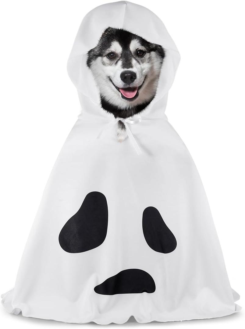 Halloween Dog Ghost Costume White Dalmatian Pet Costume with Hats Ghost Costumes for Dogs Cats Pet Cosplay Cape Halloween Cats Clothes for Party Decorations(Medium)