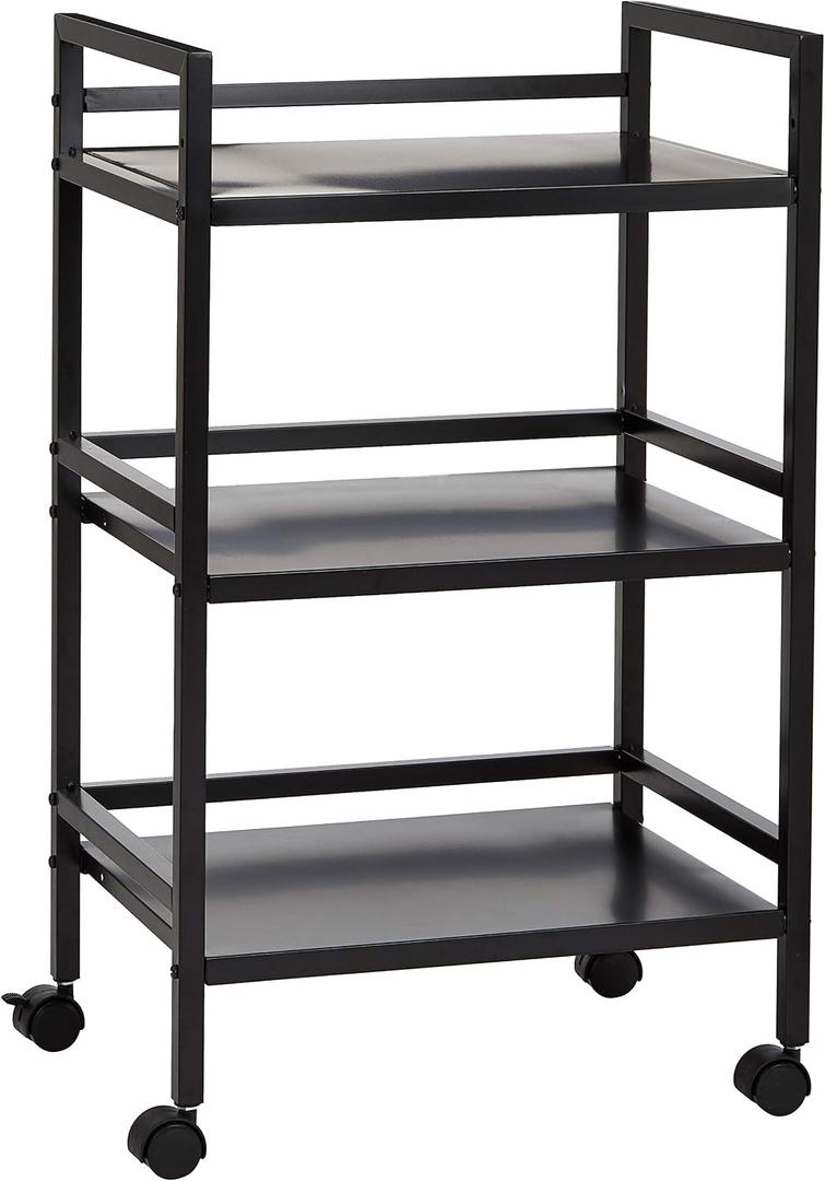 Amazon Basics 3-Tier Metal Rolling Utility Cart, Storage Organizer, Multifunctional Storage, Mobile Shelving, Black