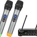 FIFINE UHF Dual Channel Wireless Handheld Microphone, Easy-to-use Karaoke Wireless Microphone System-K036, Black/Grey