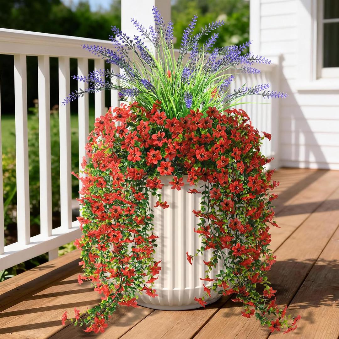 Artificial Fake Flowers Plants for Outdoor Decoration,3 Pcs Faux Hanging Flowers with Lavender Spring Summer Decor,UV Resistant Realistic Fake Silk Flowers for Planter Balcony Yard Porch Garden Decor