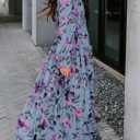 BLENCOT Womens Casual Boho Floral Printed V Neck Long Sleeve Long Maxi Dress Spring Summer Dresses (Blue, L)