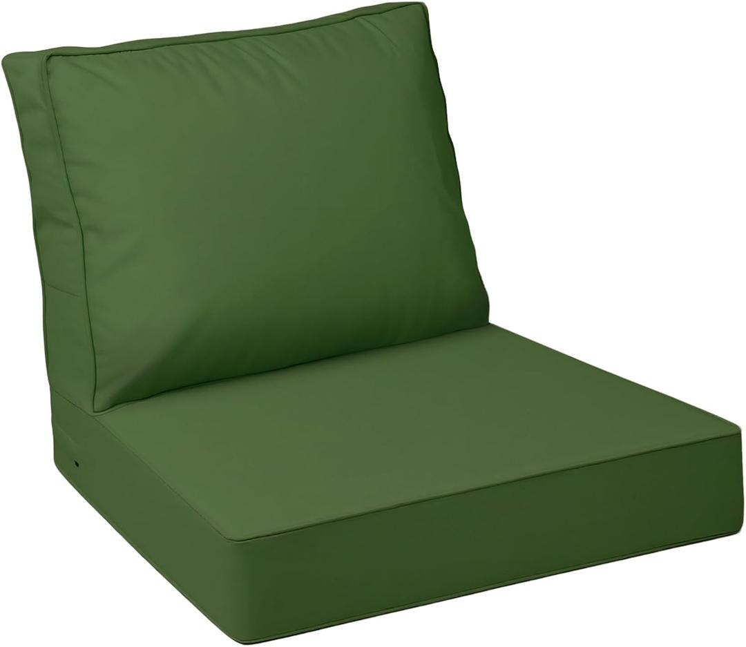 AAAAAcessories Outdoor Deep Seat Cushions with Double Welted Pillow, Waterproof, Fade-Resistant Patio Furniture Replacement Cushions, 25.5" x 25.5" x 5" + 25.5" x 19", Dark Moss Green