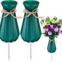 Qinyoung 2 Pcs Cemetery Vase for Grave with Metal Spikes Headstones Memorial Flower Holder Durable Plastic Grave Vases Outdoor Cemetery Decoration for Memorial Gifts Loss of Loved One(Green)