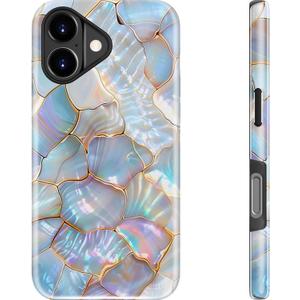 DEENAKIN for iPhone 17 Case - Wireless Charging Compatible - Dual-Layer Hard Shell & Silicone Cover - Shockproof Protective Phone Case with Trendy Cute Designs for Women - Iridic Fragment Pattern