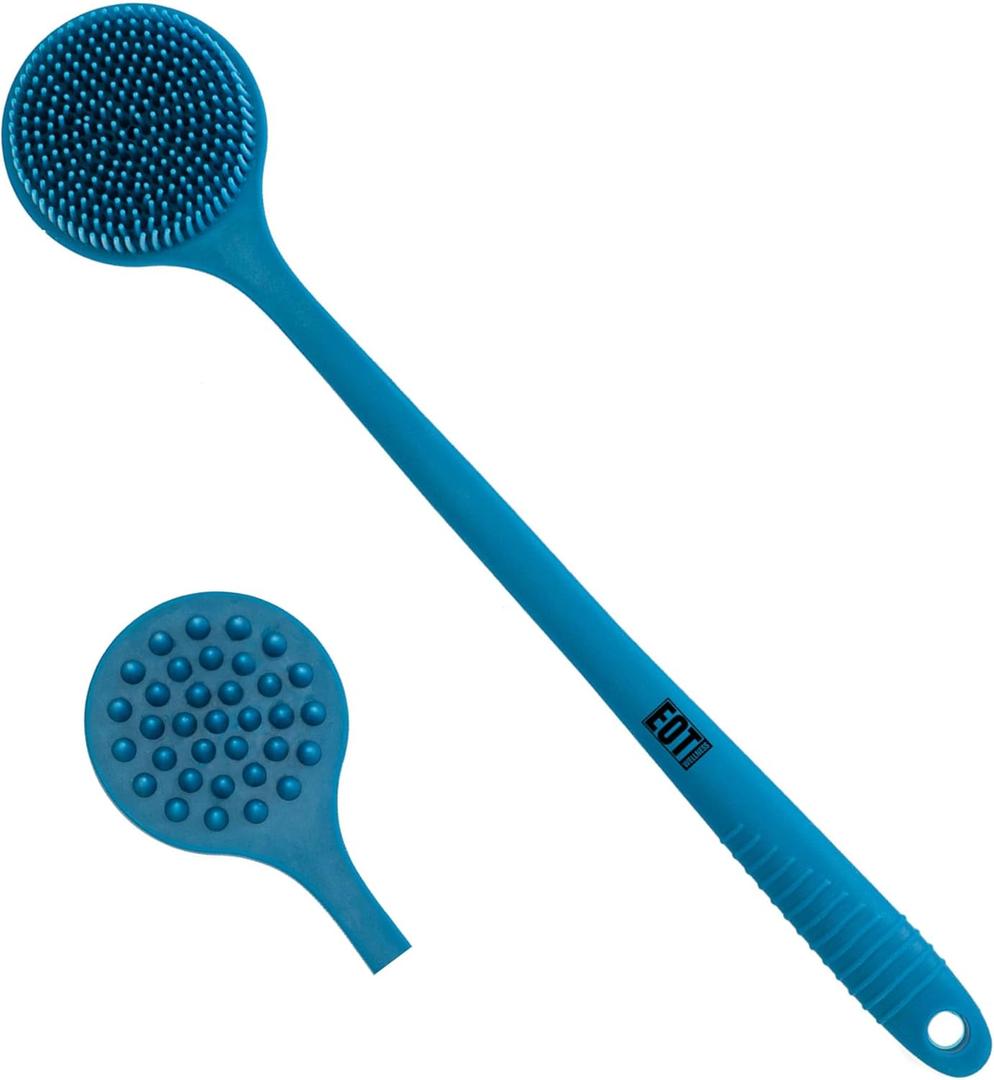 Bendable Long Handled Silicone Body Brush & Hair Scrubber - Bath Shower Back Brush, Shampoo Hair & Scalp Massager, Back Scrubber for Shower (Blue Sapphire)
