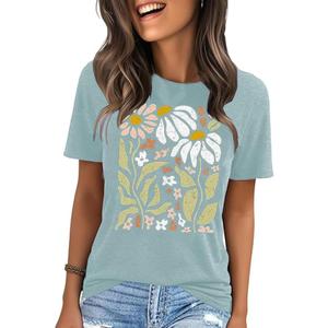 jusgai Women's Vintage Flowers Tshirts Floral Graphic Tees Wildflowers Shirts Summer Vacation Casual Short Sleeve Tops (XXL)