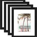 8x10 Picture Frame (4 Pack, Black) Made of Real Glass and Wooden Frame - Display Pictures 5x7 with Mat or 8x10 Without Mat, 8 by 10 Photo Frames TableTop Display and Wall Mounting