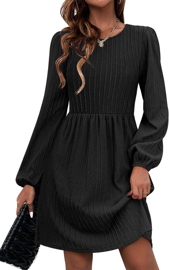 Women Casual Dresses Long Sleeve Ribbed Knit Comfortable Everyday Wear Fall Winter (Large, Black)