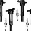 Ignition Coil Pack Spark Plugs Compatible with 2012-2020 Elantra GT Coupe 2014-2020 Tucson 2014-2016 Forte 2012-2019 Soul 2.0L 1.8L L4 Replace# 273002E000 UF651, Set of 4