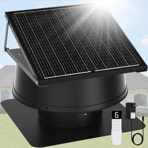 Hybrid Solar Attic Fan with Thermostat & Remote, 12" Solar Roof Vent Fan | 55W Solar Panel + AC Backup,1200CFM, Cools up to 1800Sq.ft | 24/7 Dual Power Attic Vent Exhaust Fans for House Roof Mount
