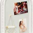 16" x 24" Linen Bulletin Board, Arched White Wood Frame with Beaded Trim, Decorative Pin Board Wall Organizer for Photos, Notes, Memo & Vision Board, 4060WH