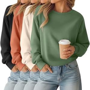 Oakgarden 4 Pack Womens Long Sleeve Cropped Sweatshirts Crew Neck Loose Fit Pullover Thermal Tops, Size S