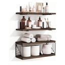 Fixwal 3+1 Tier Bathroom Floating Shelves Over Toilet, 15.8in Farmhouse Rustic Wood Shelves, Wall Decor for Bathroom, Living Room,Bedroom and Kitchen (Dark Brown)