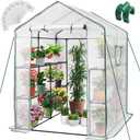 Greengro Greenhouse, 57 x 57 x 76'' Greenhouses for Outdoors, Portable Greenhouse Kit with Mesh Side Windows, PE Cover, 8 Shelves, Heavy Duty Walk in Green House for Backyard Garden Indoor Outside