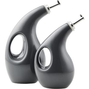 Rachael Ray Serveware Ceramic EVOO Oil and Vinegar Dispensing Bottle Set, 2 Piece, Gray