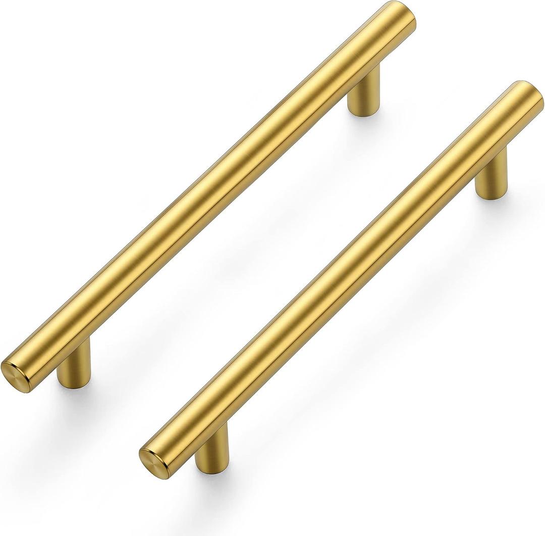 Ravinte Gold Cabinet Handles 5 Pack 5 Inch Cabinet Pulls Brushed Brass Kitchen Cabinet Handles Modern Drawer Pulls Gold Hardware for Kitchen Cabinet