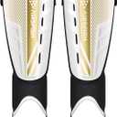 Upgraded Soccer Shin Guards for Kids Youth Adults, CE Certified AirsFish Shin Guard Sleeves Protection Gear for Boys Girls Soccer Games EVA Cushion Reduce Shocks and Injuries (Small, White+Gold)