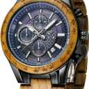 Men's Wood and Stainless Steel Watches, Chronograph 3 Dials Chronograph Quartz Casual Business Multifunctional Men's Wood Watches, Handmade (Acacia Metal)