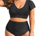 Daci Women Plus Size High Waisted Bikini Set - Two Piece Swimsuits Tummy Control Bathing Suit Ruched Bottom 2025 (Black, XL)