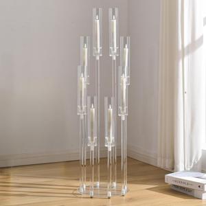 VINCIGANT 8 Arms Clear Candlesticks Holder for Wedding Decorations,Tall Arcylic Candelabra Candle Holder with Shade for Valentines Day Events Party Table Centerpiece,Fit LED Candles 38.5"Tall