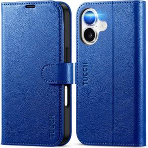 TUCCH Case Wallet for iPhone 17 (6.3") 2025, Stand | RFID Blocking | 4 Card Slots | PU Leather | Magnetic Closure Folio Protective Cover | TPU Shockproof Inner Shell | Klein Blue