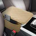 frani Car Center Console Cover,Leather Car Armrest Cover with 2 Storage Bags,Universal Car Arm Rest Cover,Car Interior Accessories Protector for Most Vehicle Beige