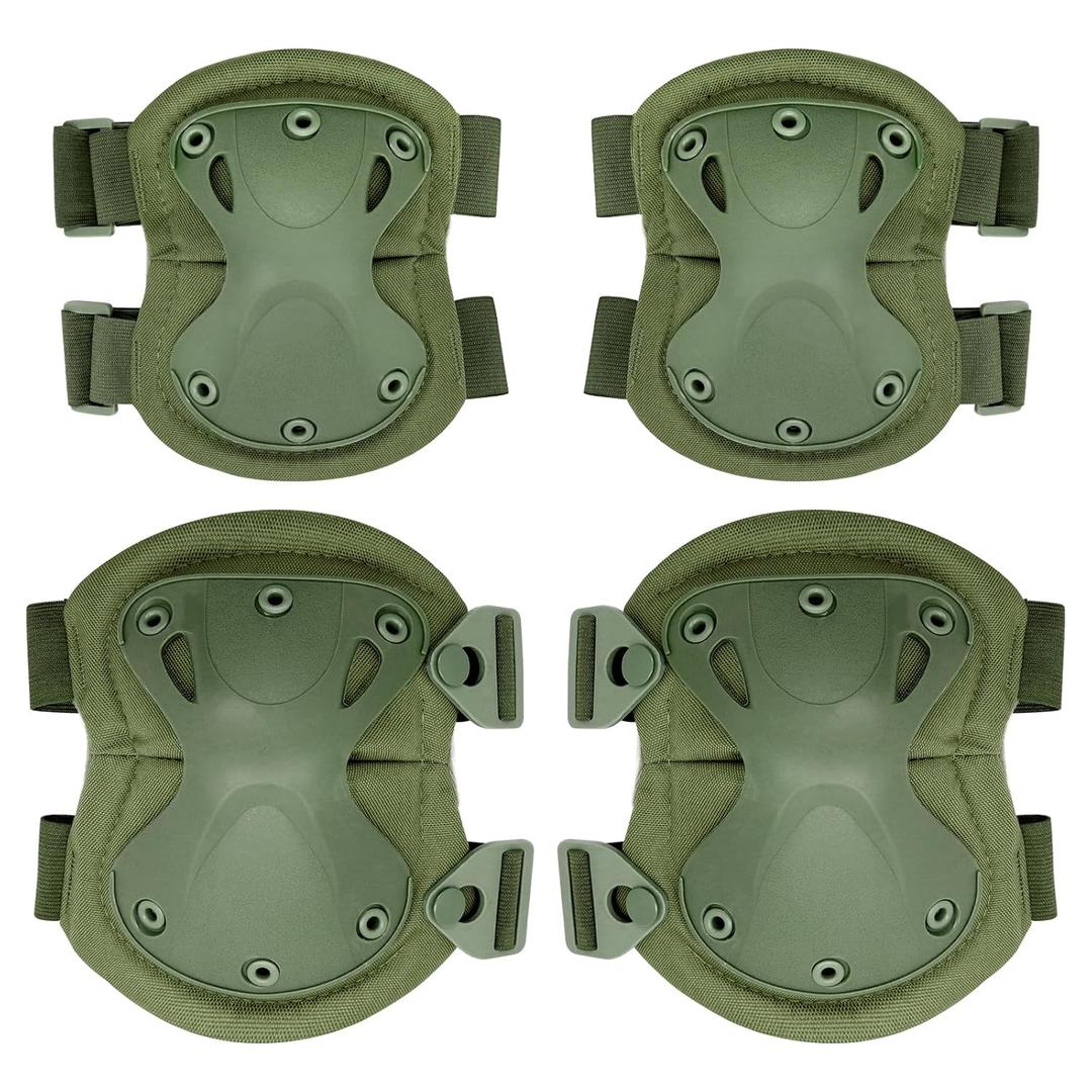 Qavctw Tactical Knee and Elbow Pads Set Protective Gear Knee Pads for Outdoor Sports Combat Paintball CS Cycling Skateboarding Skate Safety Guards Pads, Green
