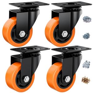 3 Inch Caster Wheels, Casters Set of 4 Heavy Duty, Orange Polyurethane (PU) Casters, Industrial Swivel Top Plate Castor Wheels for Workbench/Furniture/Cart (Pack of 4) 3 Inch Caster Wheels, Casters Set of 4 Heavy Duty, Orange Polyurethane (PU) Casters, Industrial Swivel Top Plate Castor Wheels for Workbench/Furniture/Cart (Pack of 4)