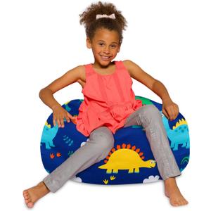 Posh Creations Bean Bag Chair for Kids, Teens, and Adults Includes Removable and Machine Washable Cover, Canvas Dinos on Blue, 27in - Medium