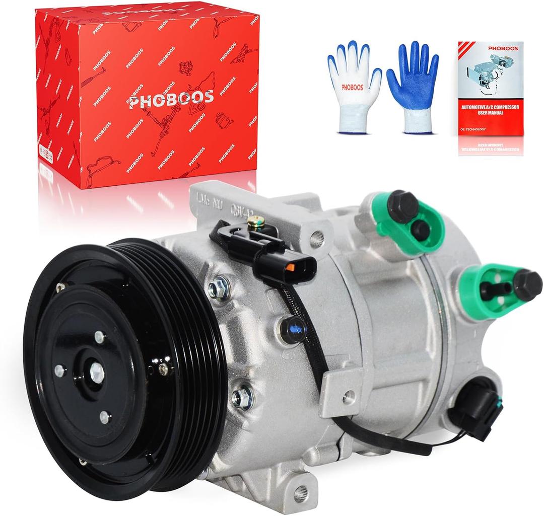 PHOBOOS A/C Compressor with Clutch Compatible with Hyundai Elantra/Elantra Coupe/Elantra GT 2014-2020, Kia Forte/Forte Koup/Forte 5/Soul 2014-2019, 1.8/2.0L, Fast Cooling, Low Noise, Ref. 197383