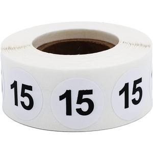 White with Black Number 15 Circle Dot Stickers, 3/4 Inch Round, 500 Labels on a Roll for Organization and Inventory - Semi-Gloss Finish - Made in The USA