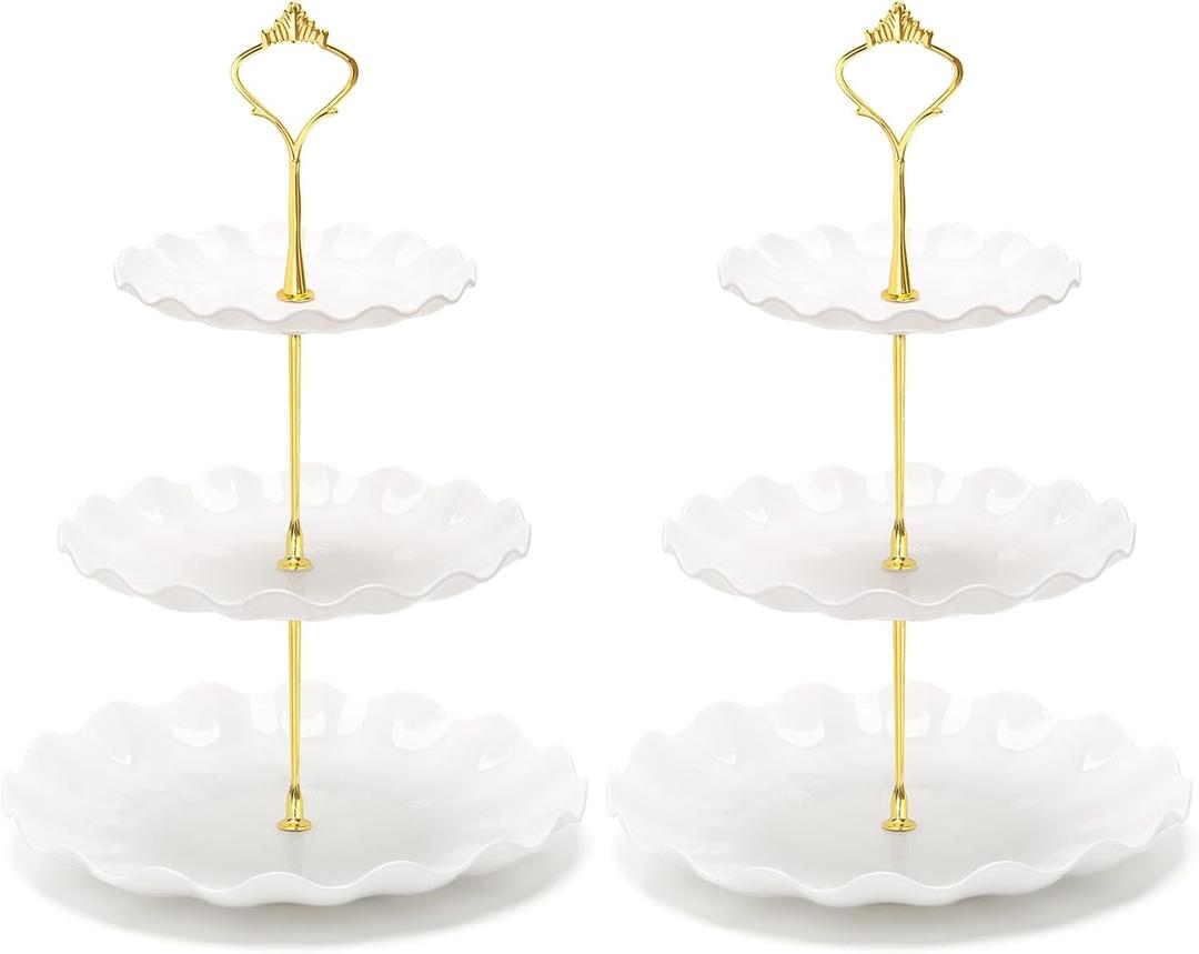 Coitak Plastic Cupcake Stands, 3 Tier Cupcake Stand, Dessert Tower Tray for Tea Party, Birthday and Wedding (2 Pack)