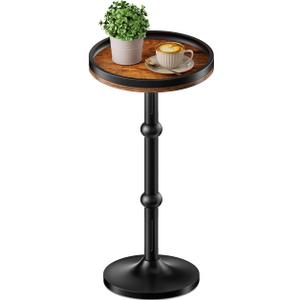 Small Round Side Table, Coffee Drink Table for Small Spaces, Modern Night Stand with Metal Leg, Weighted Iron Base Pedestal Round End Tables for Living Room, Bedroom, Narrow Corners,Sofa Couch (Rustic Brown)
