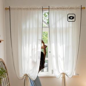Aljctns White Sheer Curtains 96 Inches Long 2 Panels Non-See-Through Semi Sheer Curtain 52" W x 96" L Light Filtering Window Curtains Drapes for Living Room Bedroom Office