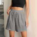 Women's Lounge Athletic Shorts with Pockets, 6.1" Sweat Shorts Women, Summer Casual Elastic Walking Running Shorts (Gray, XL)