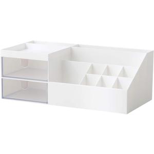 Marknor Cosmetic/ Makeup Vanity Organizer Box, Mini Desk Storage for Office Supplies, Bathroom Counter or Dresser, White