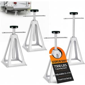 RV Stabilizer Jacks Set of 4, 7500 lbs Capacity Each Adjustable 11"-17" Aluminum Trailer Jack Stands for Travel Trailers & Campers, Anti-Sway Screw Jacks with Rubber Pads