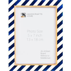 Handicrafts Home 5x7 Vintage Blue Picture Frame, Decorative Wall & Tabletop Frame for Living Room, Bedroom, Office, Gallery Wall, Modern Farmhouse & Boho Home Decor, Resin Inlay & Brass Decorative Picture frame for Vintage Decor - Halo Gondola collection