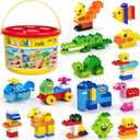 burgkidz Educational Toy Classic Big Size Bricks Building Blocks, Large Compatible Animal Building Bricks with Reusable Storage Bucket Gift for Boy Girl Ages 3+