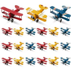 Therwen 18 Pcs Metal Airplane Decorations Vintage Airplane Ornament Hanging Iron Biplane Models Retro Plane Aircraft for Christmas Birthday Home Decor Room Desktop Ornament Photo Prop, Red Blue Yellow