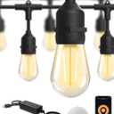 XMCOSY+ Smart Patio Lights 49Ft LED Outdoor String Lights Waterproof IP65, App Control, Compatible with Alexa, Dimmable Edison Bulbs Outdoor Light for Yard Porch Bistro Outside