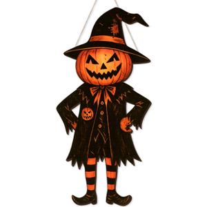 Vintage Halloween Decorations Retro Wooden Door Sign Halloween Wall Decor Door Hanger Decorations Horror Spooky Pumpkin Wood Sign