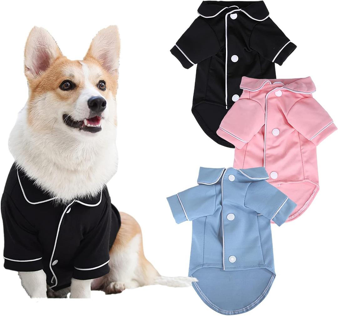 3 Pack Dog Pajamas Pet Two-Legged Sleepwear Shirt Set Soft Cat Loungewear for All Year Round Black Pink Blue XS