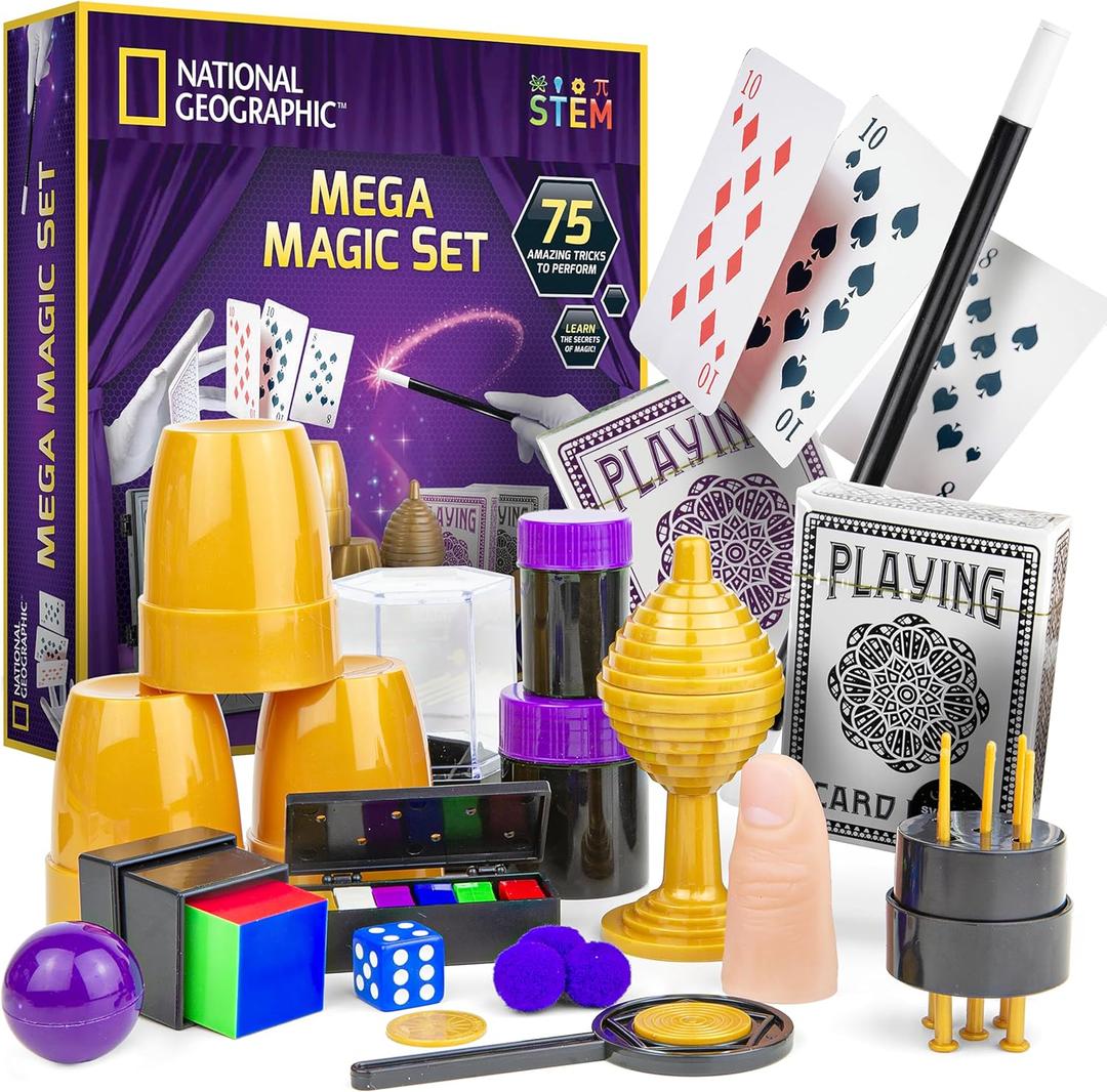 National Geographic Mega Magic Set - More Than 75 Magic Tricks for Kids to Perform with Steps, Video Instructions for Each Trick Provided by a Professional Magician (Multicolor)